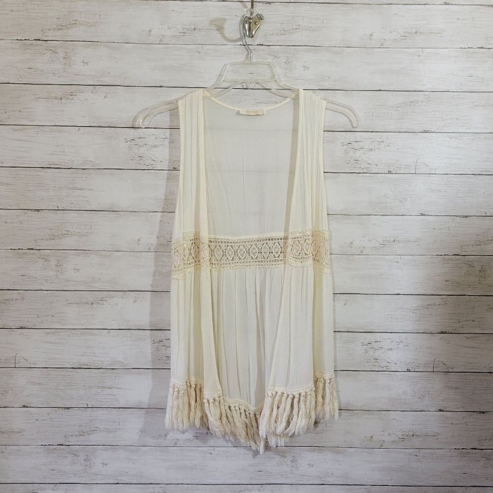 Entro Boho Fringed Cardigan/Cover Up in Cream Size Small